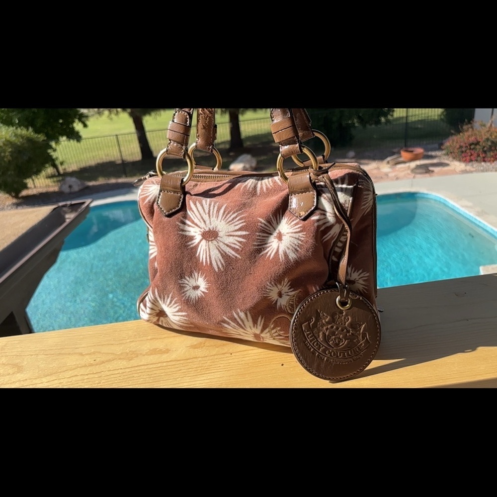Vintage Y2K Juicy Couture Brown Floral Handbag with original charm